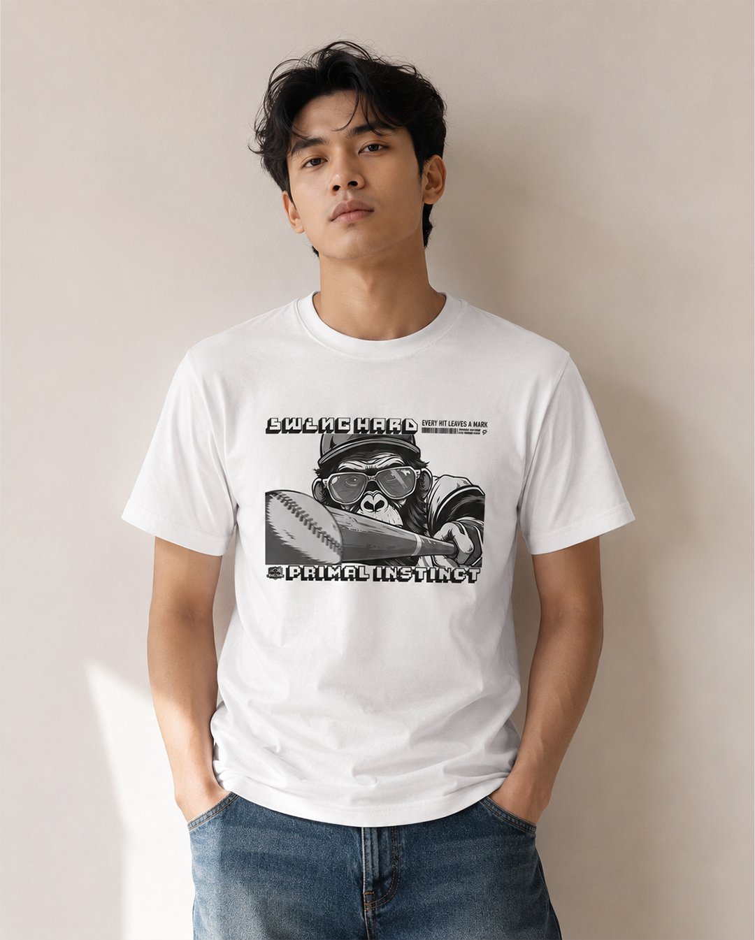 "SWING HARD" Primal Instinct Baseball Graphic Tee | NINOC thumb 2