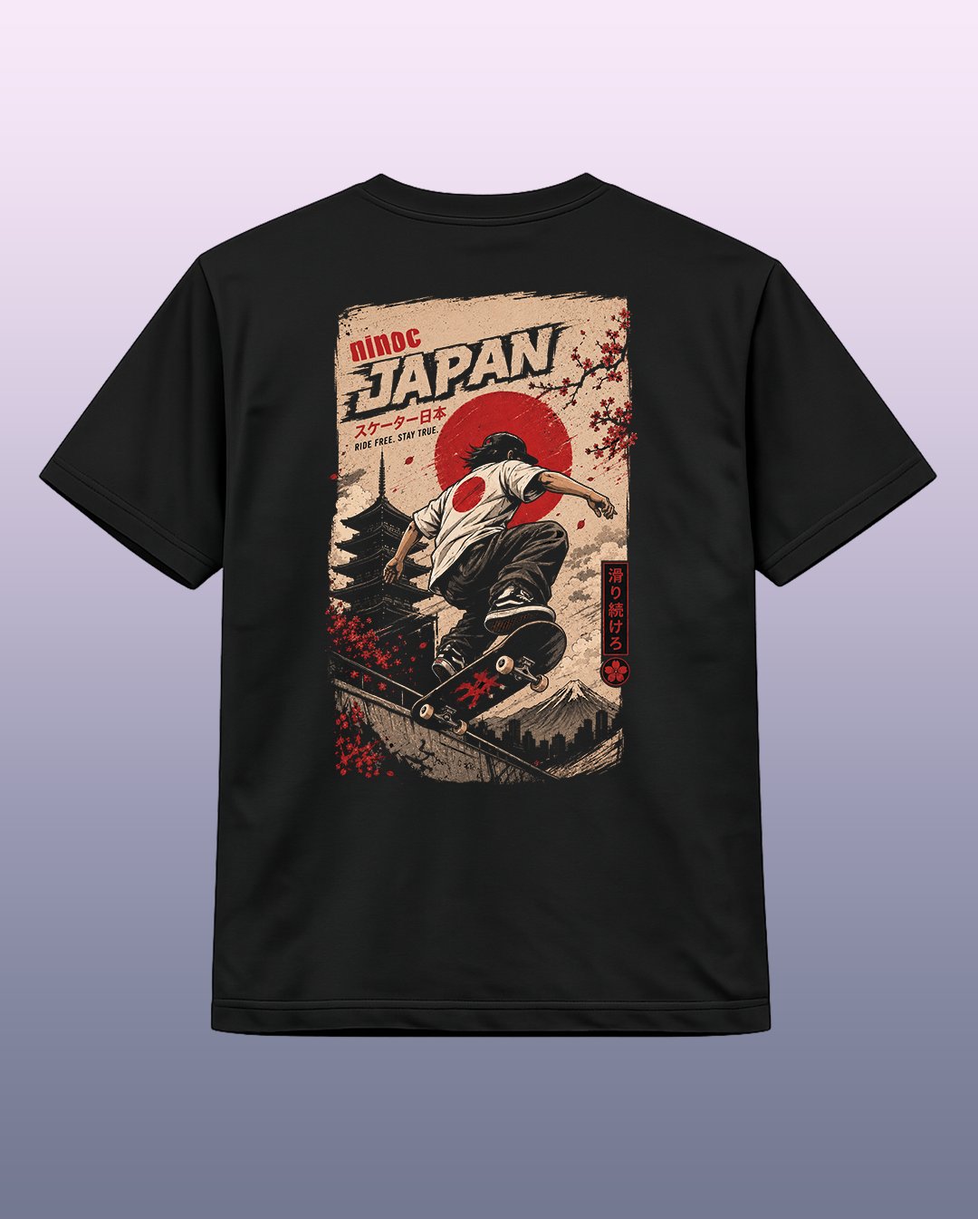 Kaos "Motif Sakura & Skateboard Japanr" Streetwear Tee | NINOC