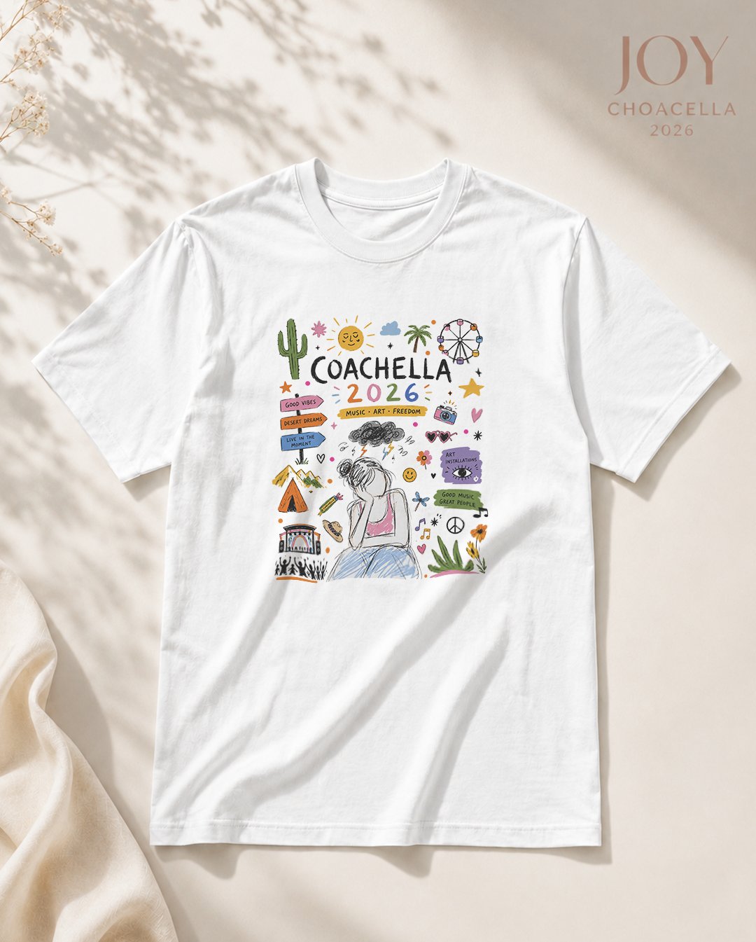 Kaos Wanita "Coachella 2026" Festival Doodle Tee | NINOC