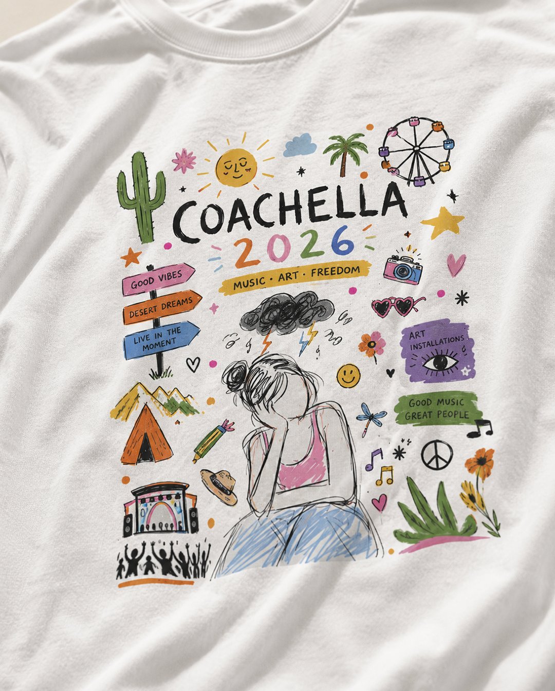 Kaos Wanita "Coachella 2026" Festival Doodle Tee | NINOC - Official Product View thumb 1