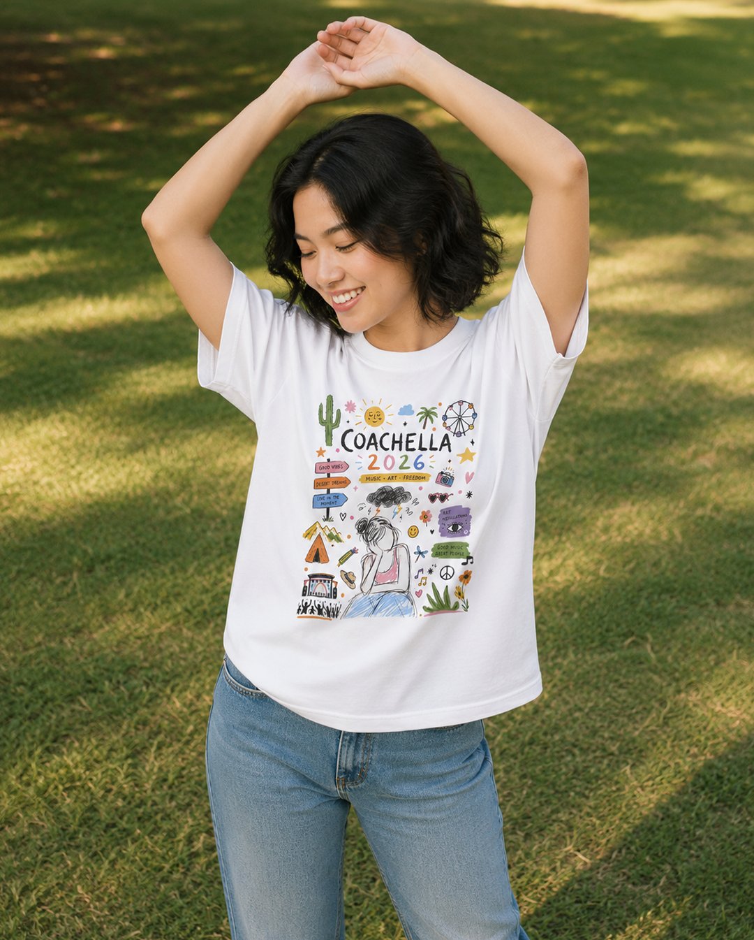 Kaos Wanita "Coachella 2026" Festival Doodle Tee | NINOC - Official Product View thumb 3