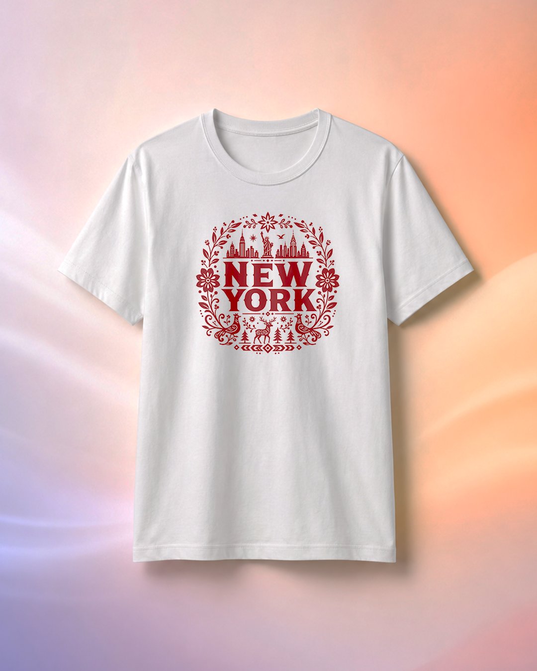 Kaos Unisex "New York" Folk Art Skyline Tee | NINOC