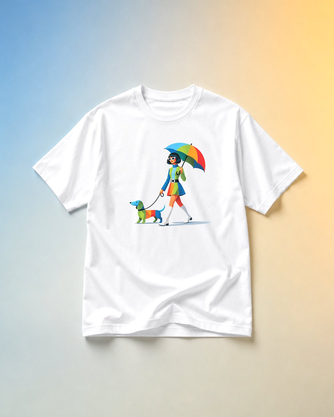 Kaos Unisex "Woman & Dachshund" Otl Aicher Style Tee | NINOC