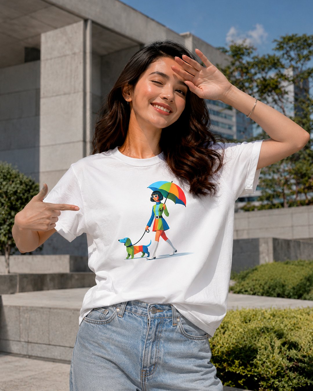 Kaos Unisex "Woman & Dachshund" Otl Aicher Style Tee | NINOC - Official Product View thumb 4