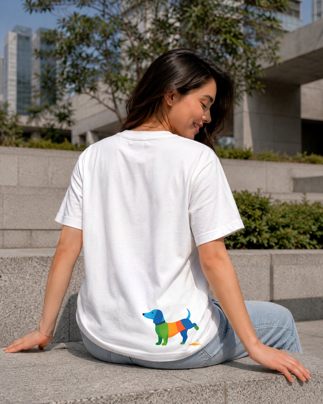 Kaos Unisex "Woman & Dachshund" Otl Aicher Style Tee | NINOC - Official Product View thumb 5