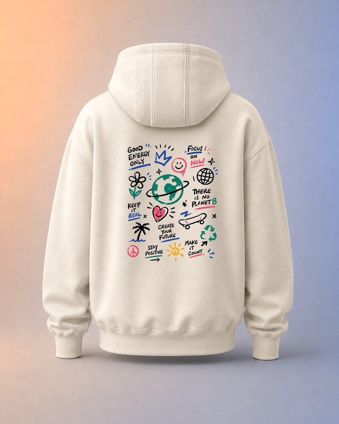 Hoodie Pria & Wanita "Good Energy Only" Doodle Graffiti | NINOC