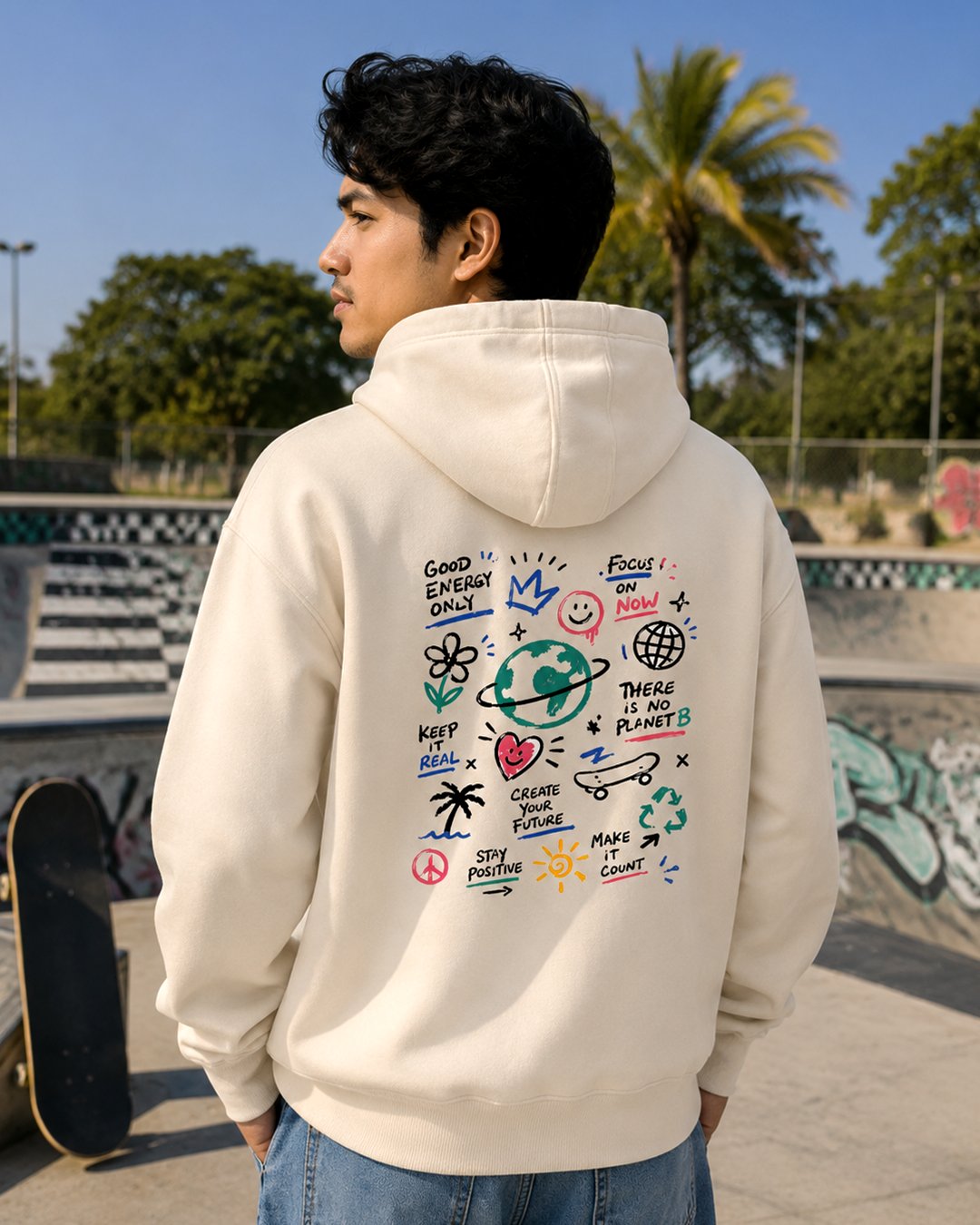 Hoodie Pria & Wanita "Good Energy Only" Doodle Graffiti | NINOC - Official Product View thumb 4