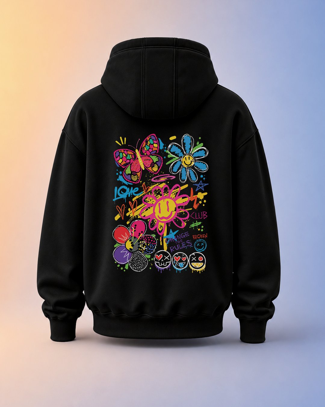 Hoodie Wanita "Love Club" Floral Graffiti Doodle | NINOC