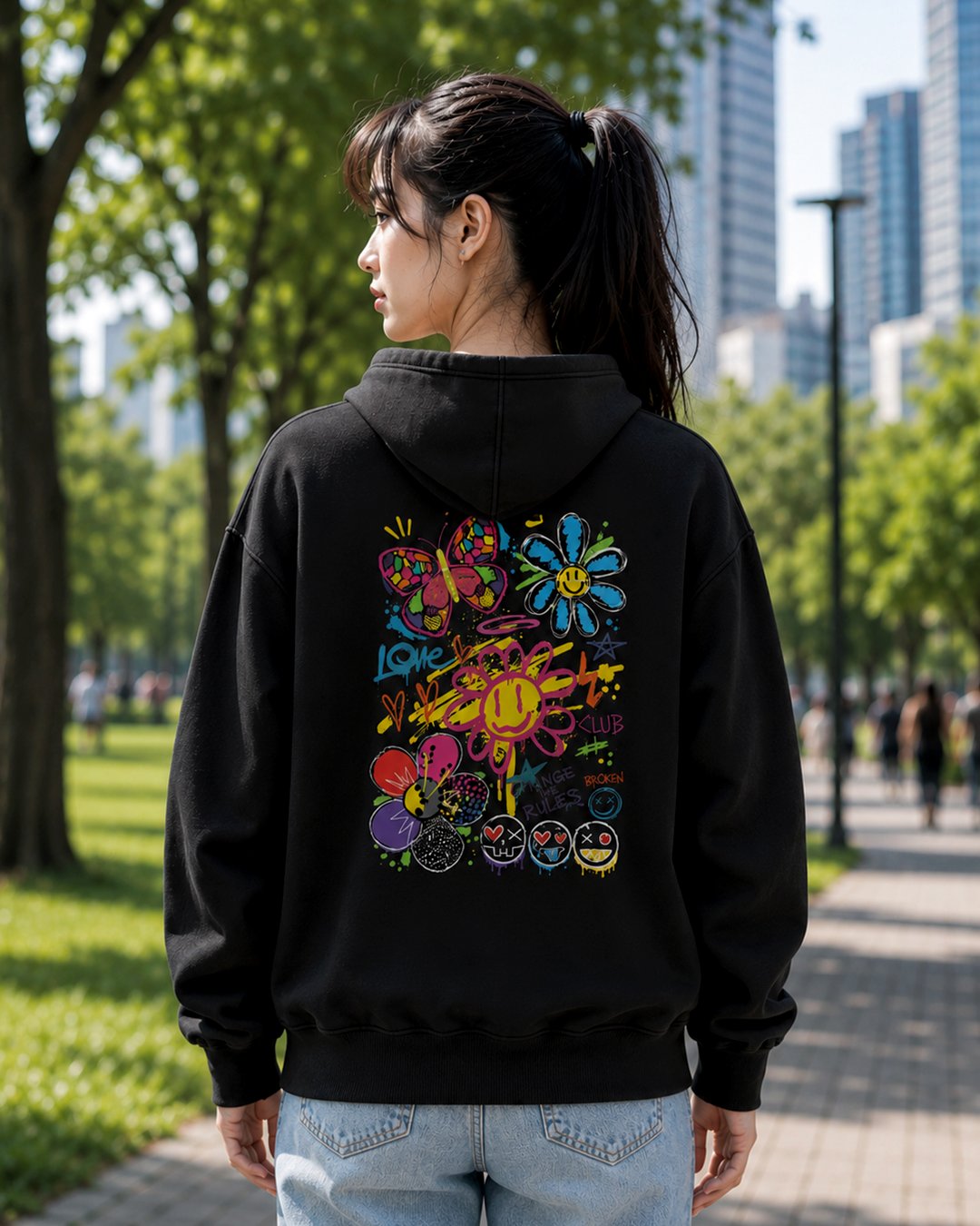 Hoodie Wanita "Love Club" Floral Graffiti Doodle | NINOC - Official Product View thumb 4