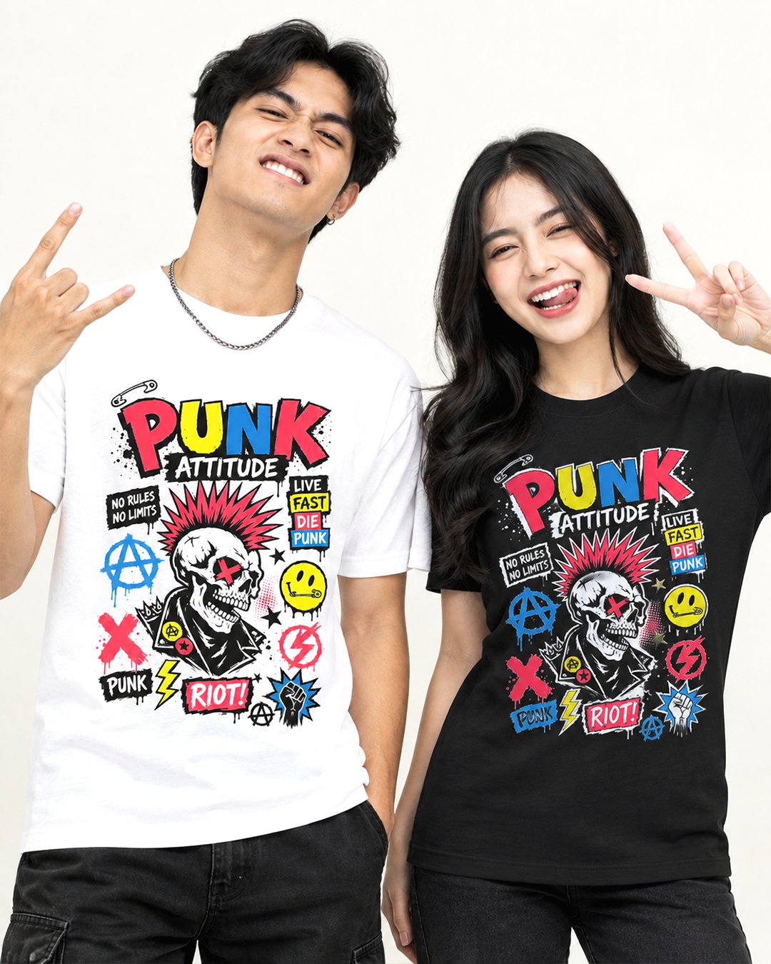 Kaos Pria & Wanita "Punk Attitude" Skull Pop | NINOC - Official Product View thumb 10