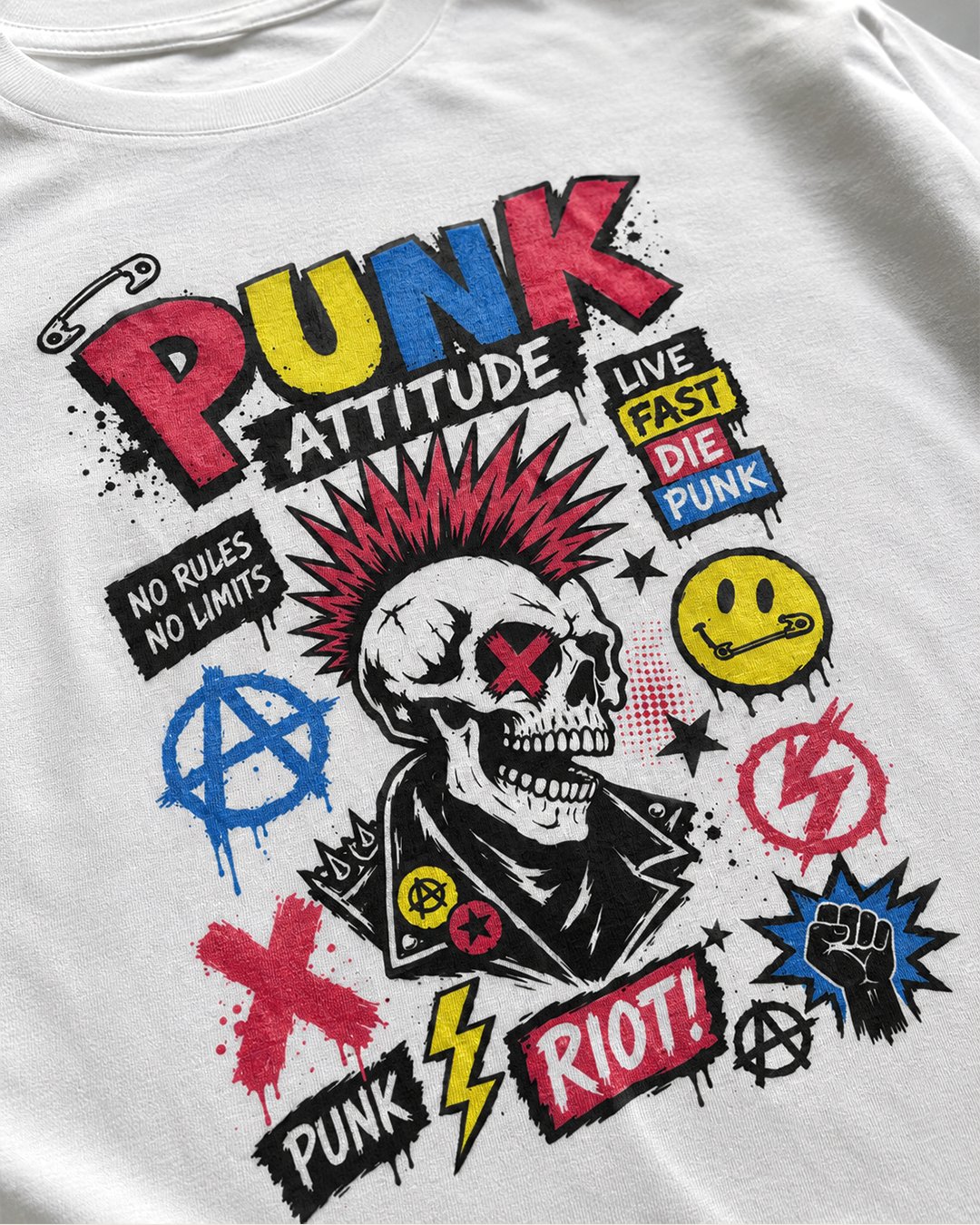Kaos Pria & Wanita "Punk Attitude" Skull Pop | NINOC - Official Product View thumb 1