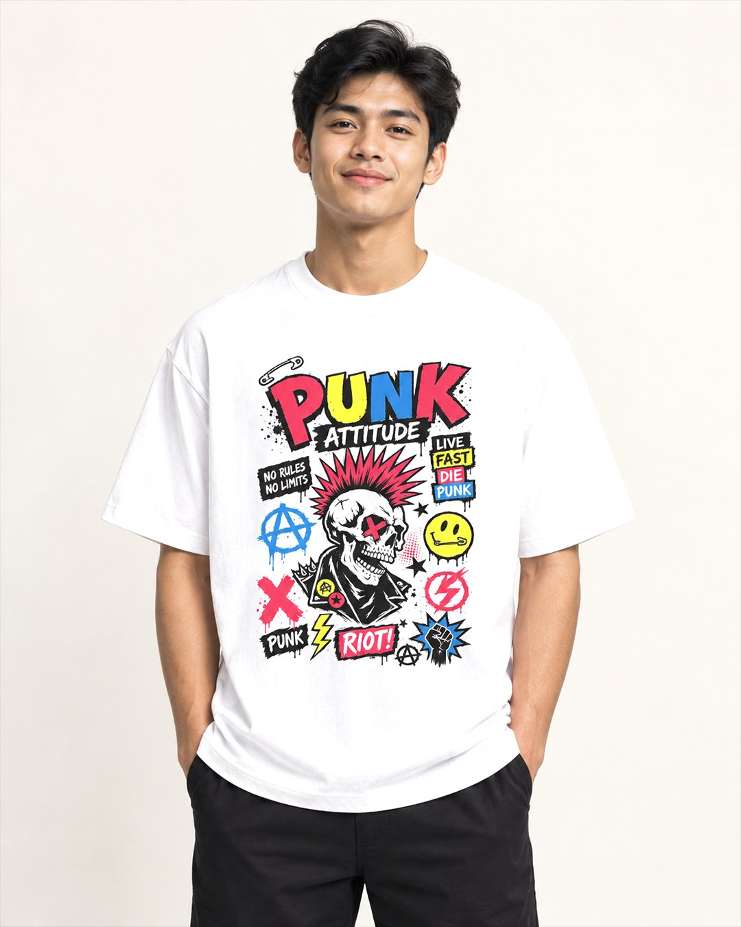 Kaos Pria & Wanita "Punk Attitude" Skull Pop | NINOC - Official Product View thumb 2