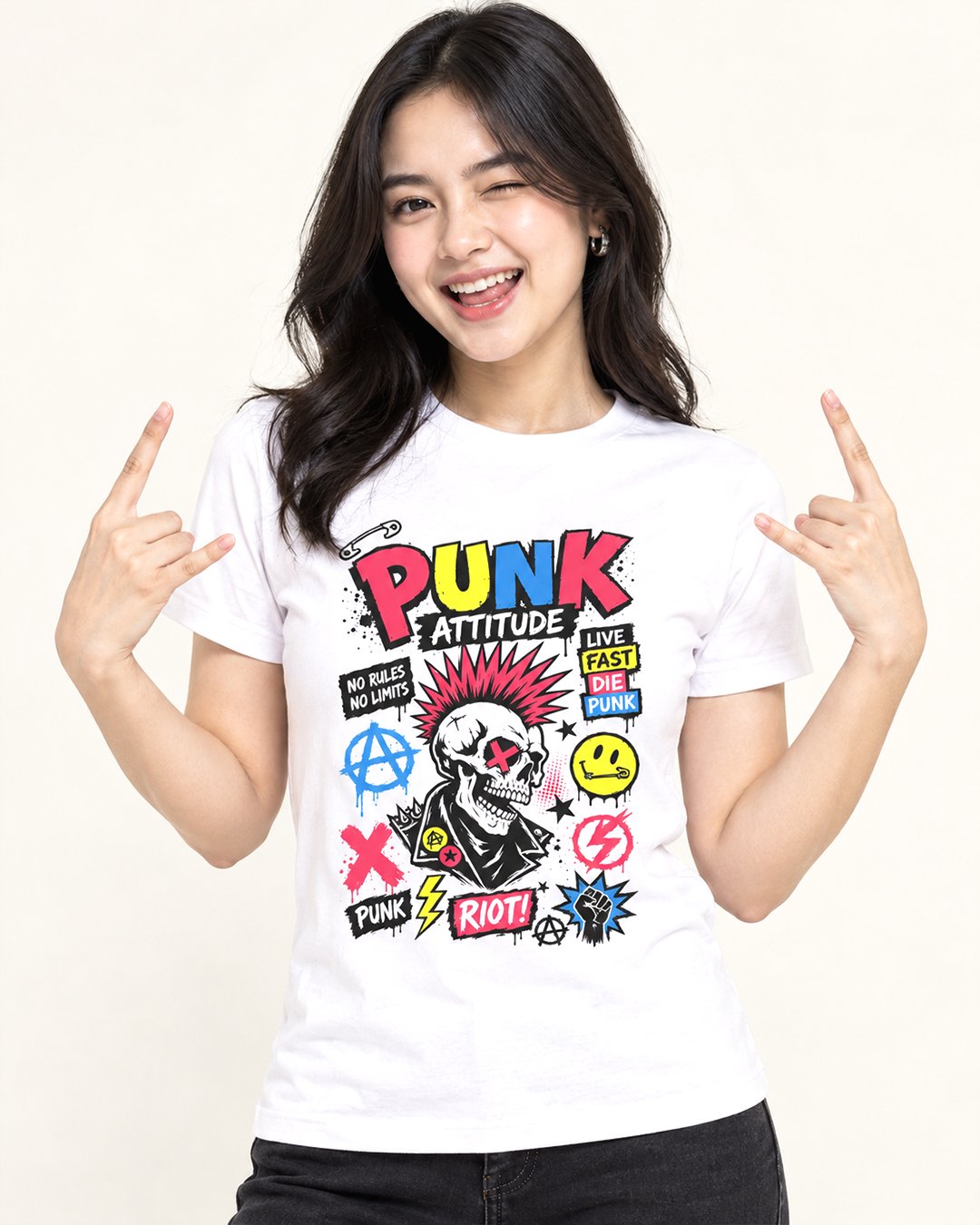 Kaos Pria & Wanita "Punk Attitude" Skull Pop | NINOC - Official Product View thumb 3