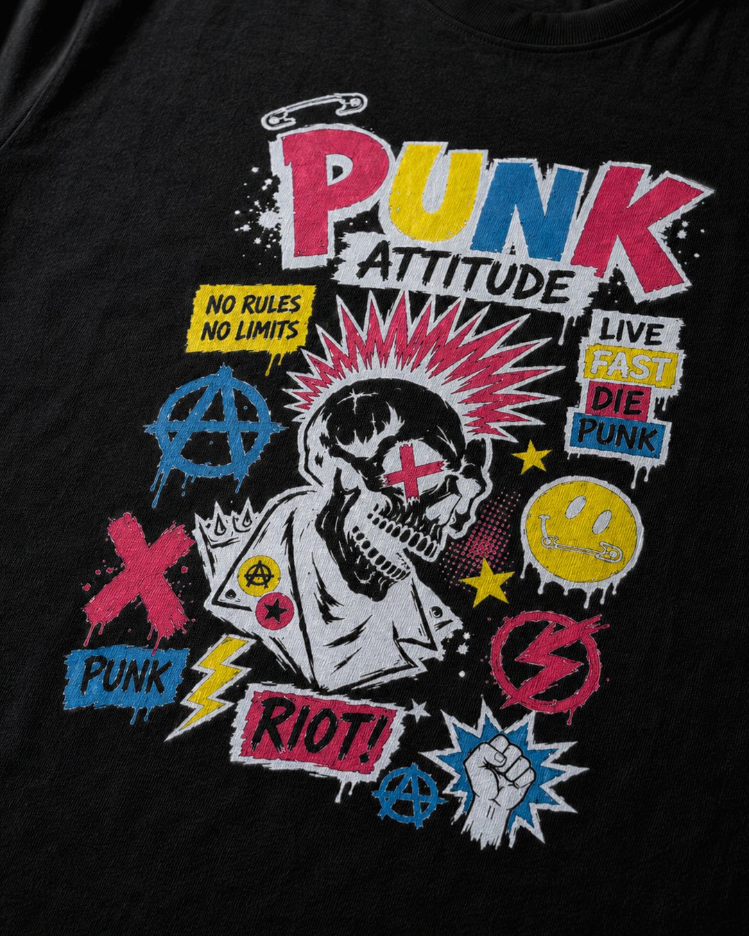 Kaos Pria & Wanita "Punk Attitude" Skull Pop | NINOC - Official Product View thumb 6