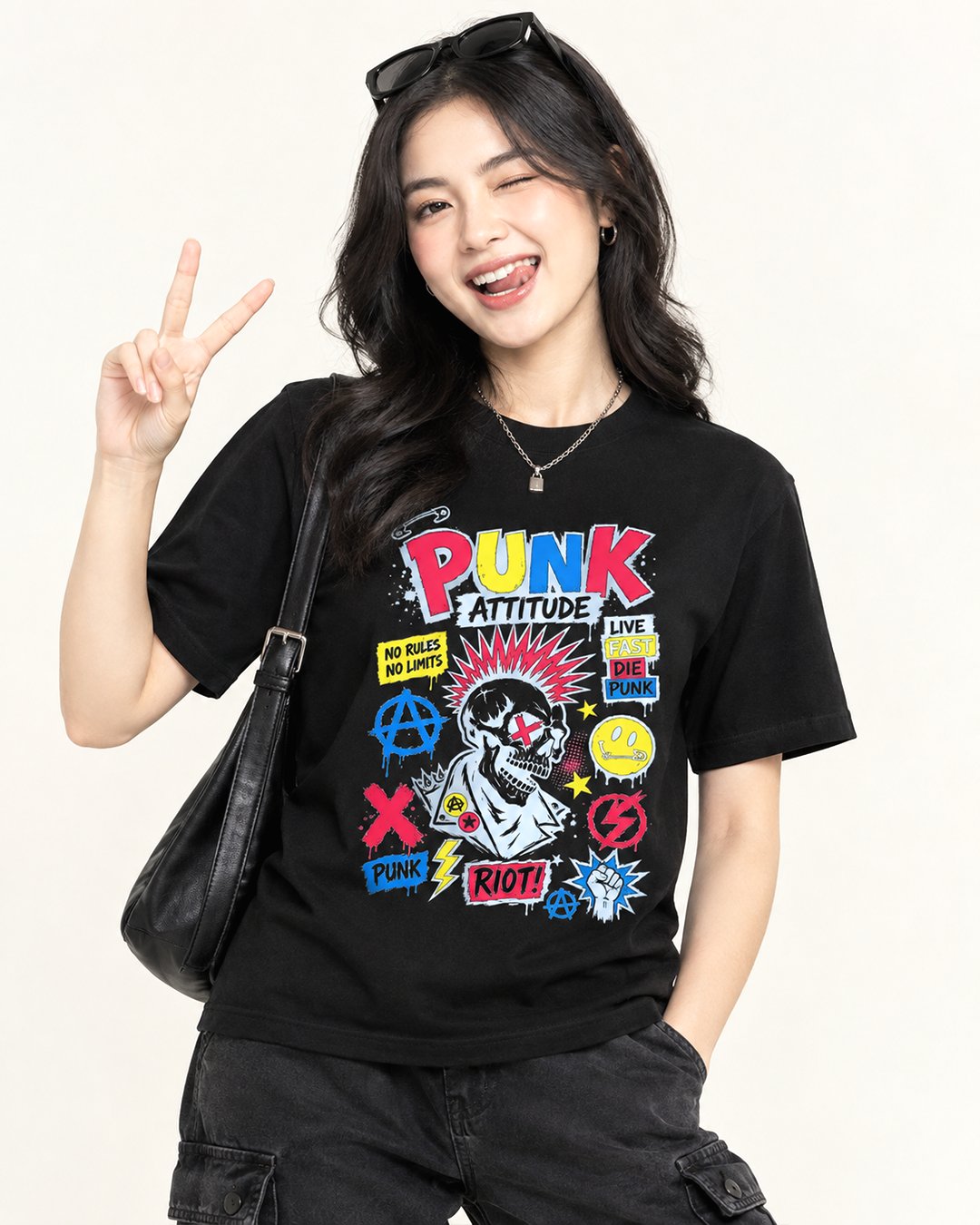 Kaos Pria & Wanita "Punk Attitude" Skull Pop | NINOC - Official Product View thumb 8