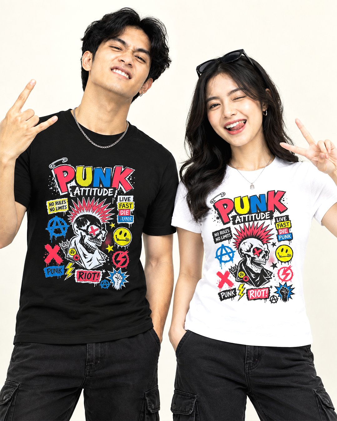 Kaos Pria & Wanita "Punk Attitude" Skull Pop | NINOC - Official Product View thumb 9